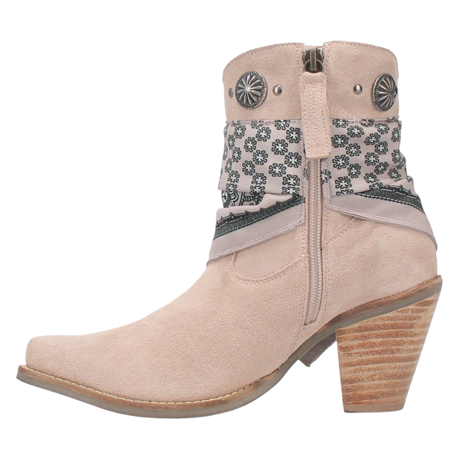 Bandida Sand Suede Silver Concho Bandana Wrapped Booties (DS)