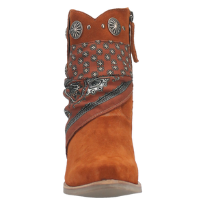 Bandida Brown Suede Silver Concho Bandana Wrapped Booties (DS)