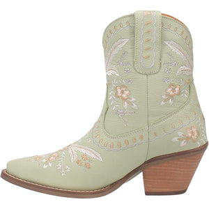 Primrose Mint Leather Boots w/ Stitched Floral Designs (DS)