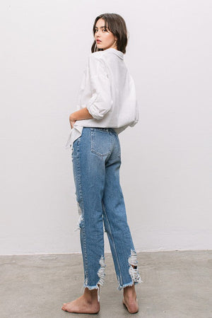 Let Go High Rise Tattered Straight Jeans ~ SAMPLE SALE