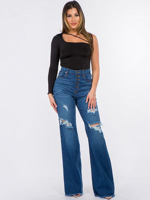 Lindsey Distressed Wide Leg Button Fly Jeans ~ SAMPLE SALE