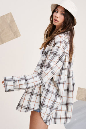 Lookin' For Love Plaid Button Down Flannel Oversized Shirt ~ SAMPLE SALE