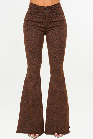 Spot Me Brown Leopard Print Bell Bottom Jeans ~ SAMPLE SALE