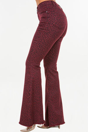 Spot Me Burgundy Leopard Print Bell Bottom Jeans ~ SAMPLE SALE