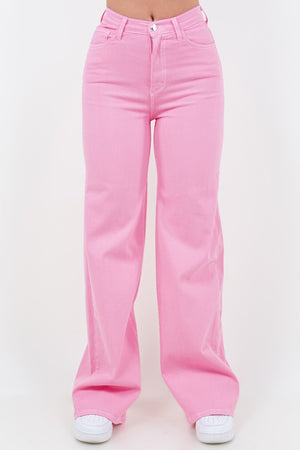 Pit Stop Bubble Gum Pink Denim Wide Leg Jeans