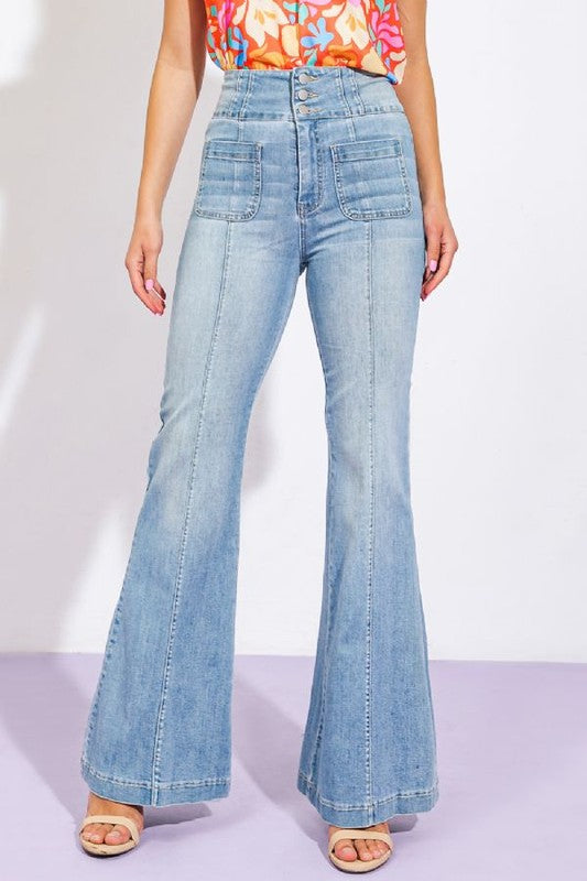 Killin' Time Wide Waist Band Bell Bottom Jeans ~ PREORDER