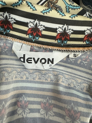 Devon Retro Floral Striped Print Vintage Button Up Blouse - Size S/M - 2/4/6