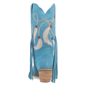 Day Dream Turquoise Blue Suede Embroidered Dreamcatcher Fringe Booties (DS)