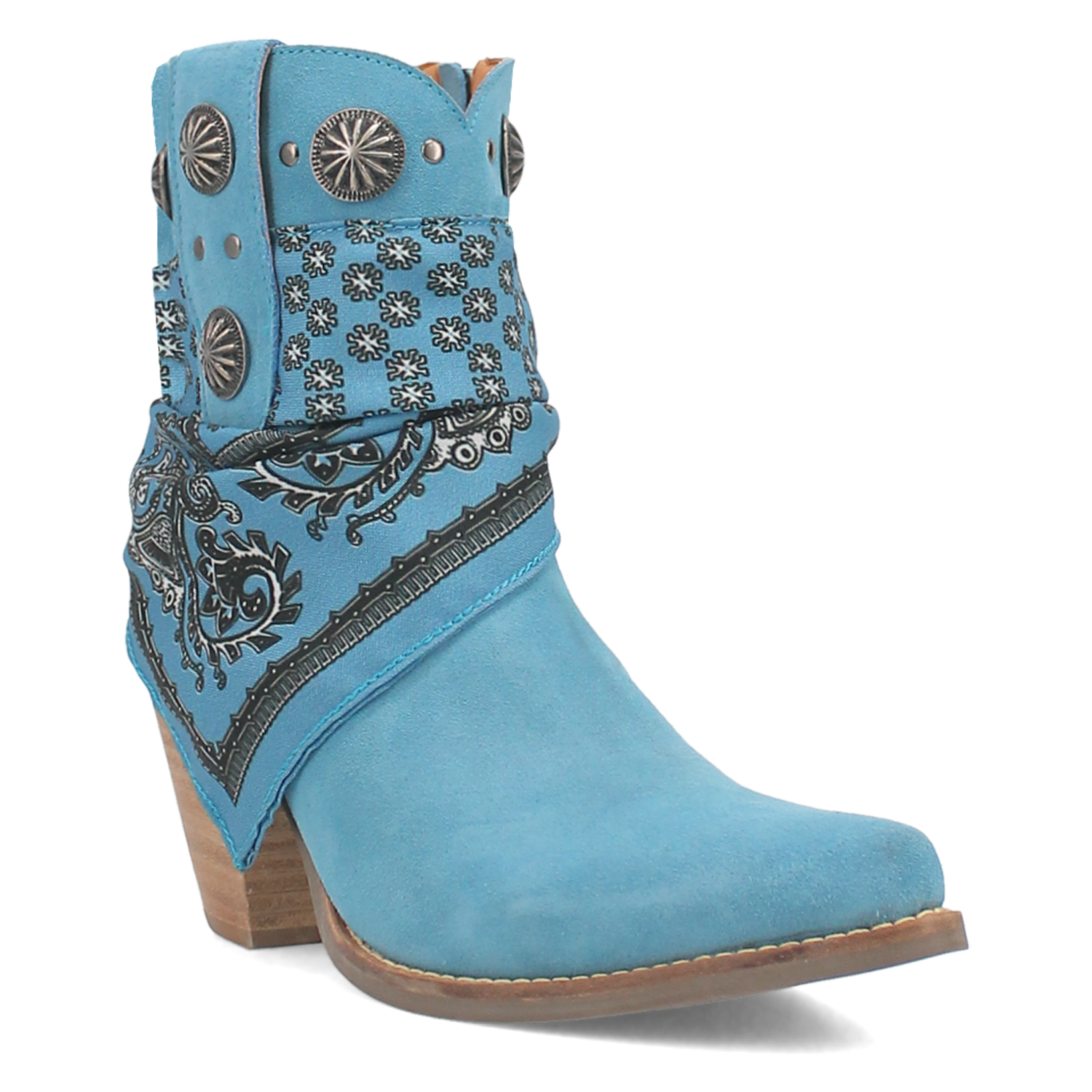 Bandida Blue Suede Silver Concho Bandana Wrapped Booties (DS)