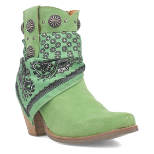 Bandida Lime Suede Silver Concho Bandana Wrapped Booties (DS)