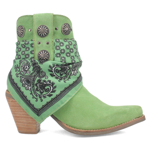 Bandida Lime Suede Silver Concho Bandana Wrapped Booties (DS)