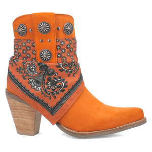Bandida Orange Suede Silver Concho Bandana Wrapped Booties (DS)