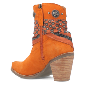 Bandida Orange Suede Silver Concho Bandana Wrapped Booties (DS)