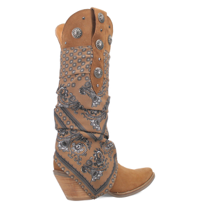 Rhapsody Camel Suede Silver Concho Bandana Wrapped Boots (DS)