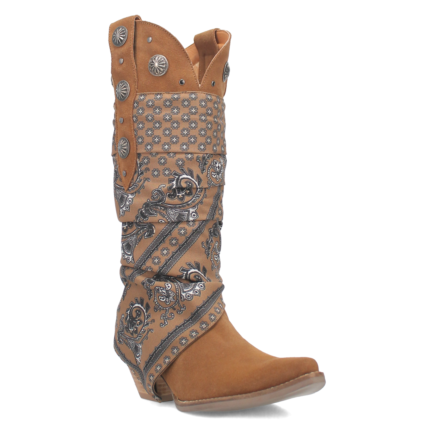 Rhapsody Camel Suede Silver Concho Bandana Wrapped Boots (DS)