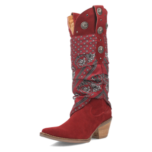 Rhapsody Red Suede Silver Concho Bandana Wrapped Boots (DS)