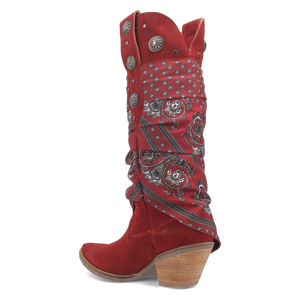 Rhapsody Red Suede Silver Concho Bandana Wrapped Boots (DS)