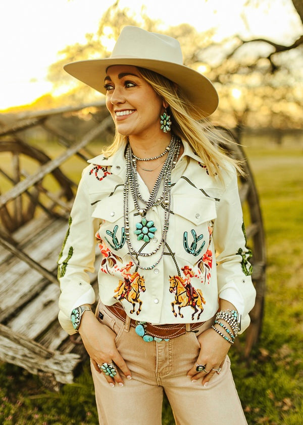 Dear Rodeo Retro Cowgirl Pearl Snap Button Up Cropped Top &/or Lightweight Jacket - PREORDER 4/22