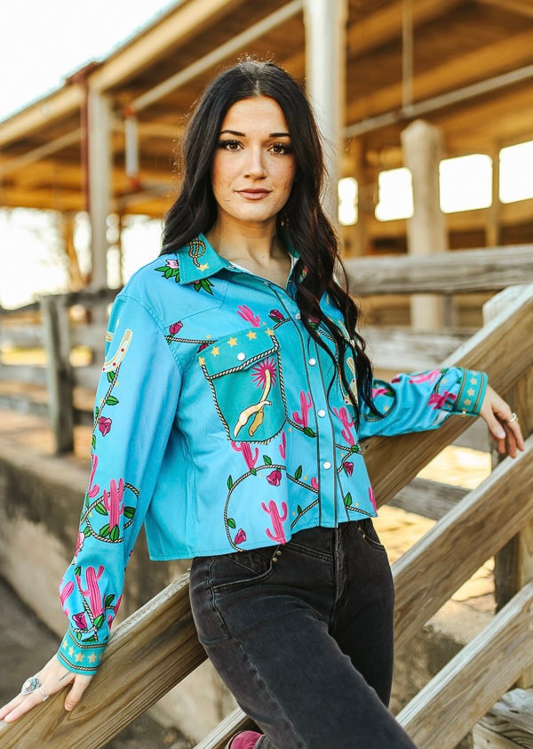 Love Is A Rose Retro Cowgirl Pearl Snap Button Up Cropped Top &/or Lightweight Jacket - PREORDER 4/22