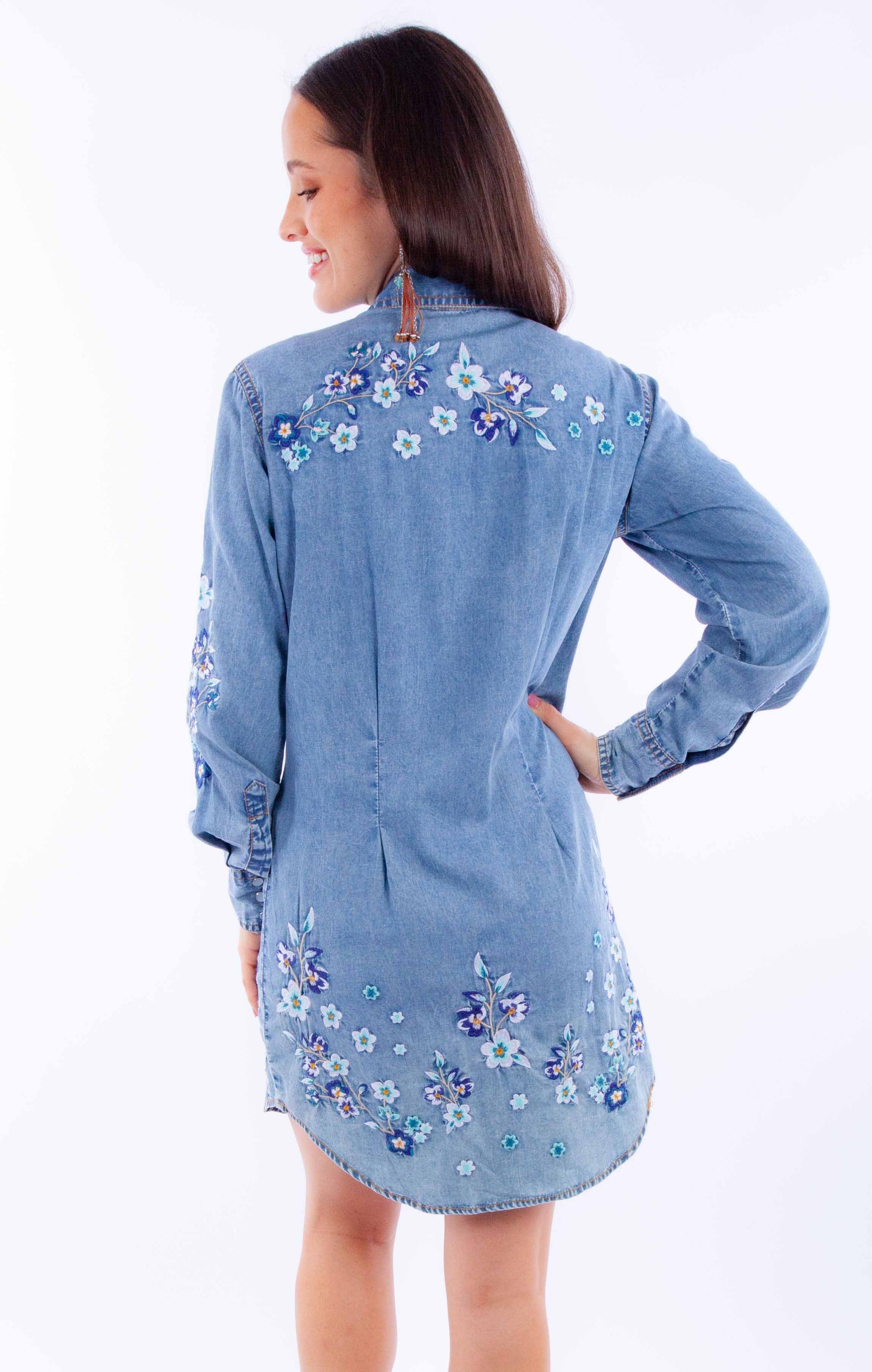In The Meadow Floral Embroidered Denim Dress