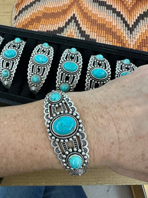 Turquoise Stone Silver Cuff Bracelet 