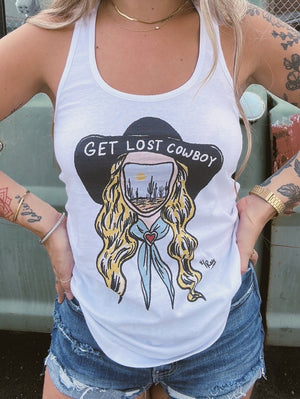 Get Lost Cowboy Racer Back Tank Top (made to order) RBR