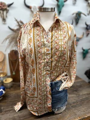 Gold Rush Paisley Print Button Up Blouse