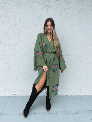 Olive-R Twist One Of A Kind Hand Painted Evil Eye Kaftan Robe ~ MADE TO ORDER