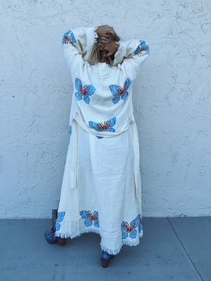 Botanical Butterfly One Of A Kind Hand Painted Kaftan Robe ~ MADE TO ORDER