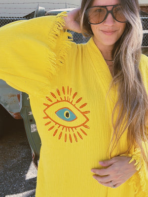 I See The Sun One Of A Kind Hand Painted Evil Eye Kaftan Robe ~ MADE TO ORDER
