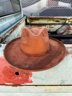 The Wanderer Pencil Brim Pinch Front Hat ~ Rusty Brown