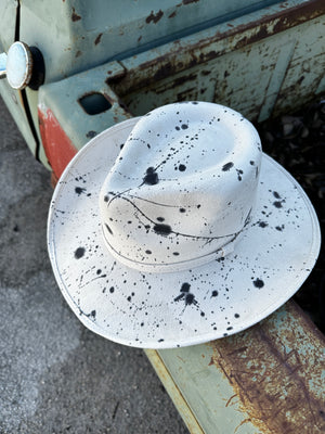 The Mirage Western Pinch Front Hat ~ Ivory w/ Black Splatter