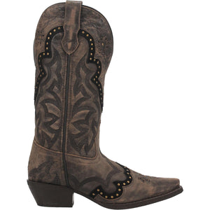 Skyla Brown Leather Gold Studded Floral Detailed Boots (DS) ~ PREORDER 11/30