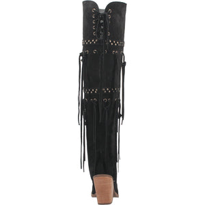 Witchy Woman Black Leather Fringe Boots (DS)