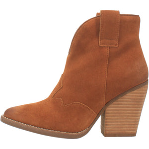 Flannie Whiskey Brown Suede Leather V Cut Front Booties (DS)