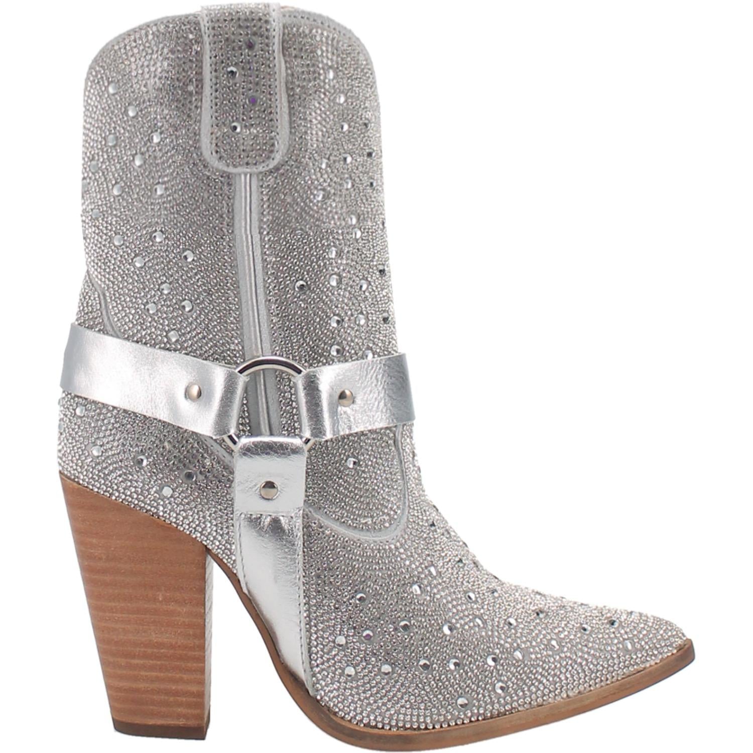 Crown Jewel Silver Rhinestone Leather Harness Booties (DS)
