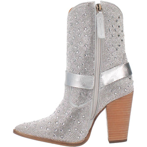 Crown Jewel Silver Rhinestone Leather Harness Booties (DS)