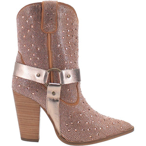 Crown Jewel Rose Gold Rhinestone Leather Harness Booties (DS)