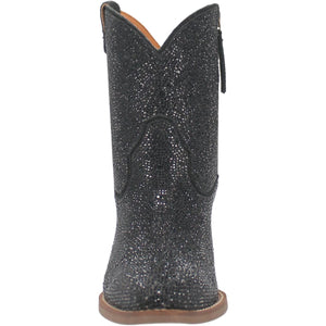 Rhinestone Cowgirl Bling Black Leather Booties (DS)