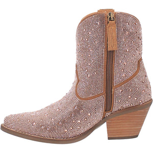 Rhinestone Cowgirl Bling Rose Gold Leather Booties (DS)