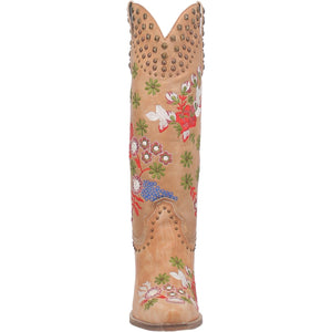 Poppy Tan Embroidered Flower Leather Boots (DS)