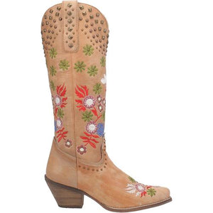 Poppy Tan Embroidered Flower Leather Boots (DS)