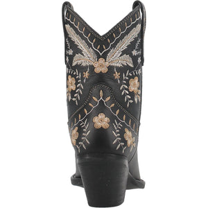 Primrose Black Leather Boots w/ Stitched Floral Designs (DS)