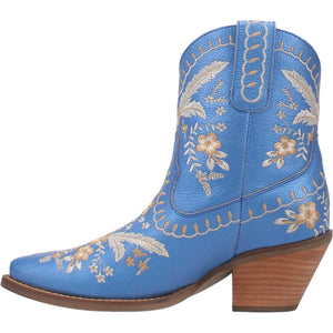 Primrose Blue Metallic Leather Boots w/ Stitched Floral Designs ~ Size 10 ~ SAMPLE SALE