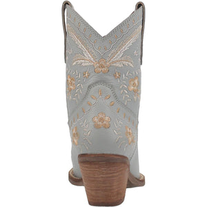 Primrose Blue Leather Boots w/ Stitched Floral Designs (DS)