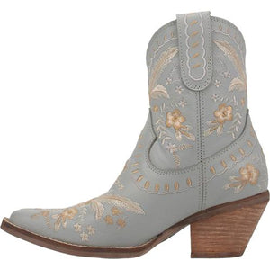 Primrose Blue Leather Boots w/ Stitched Floral Designs (DS)