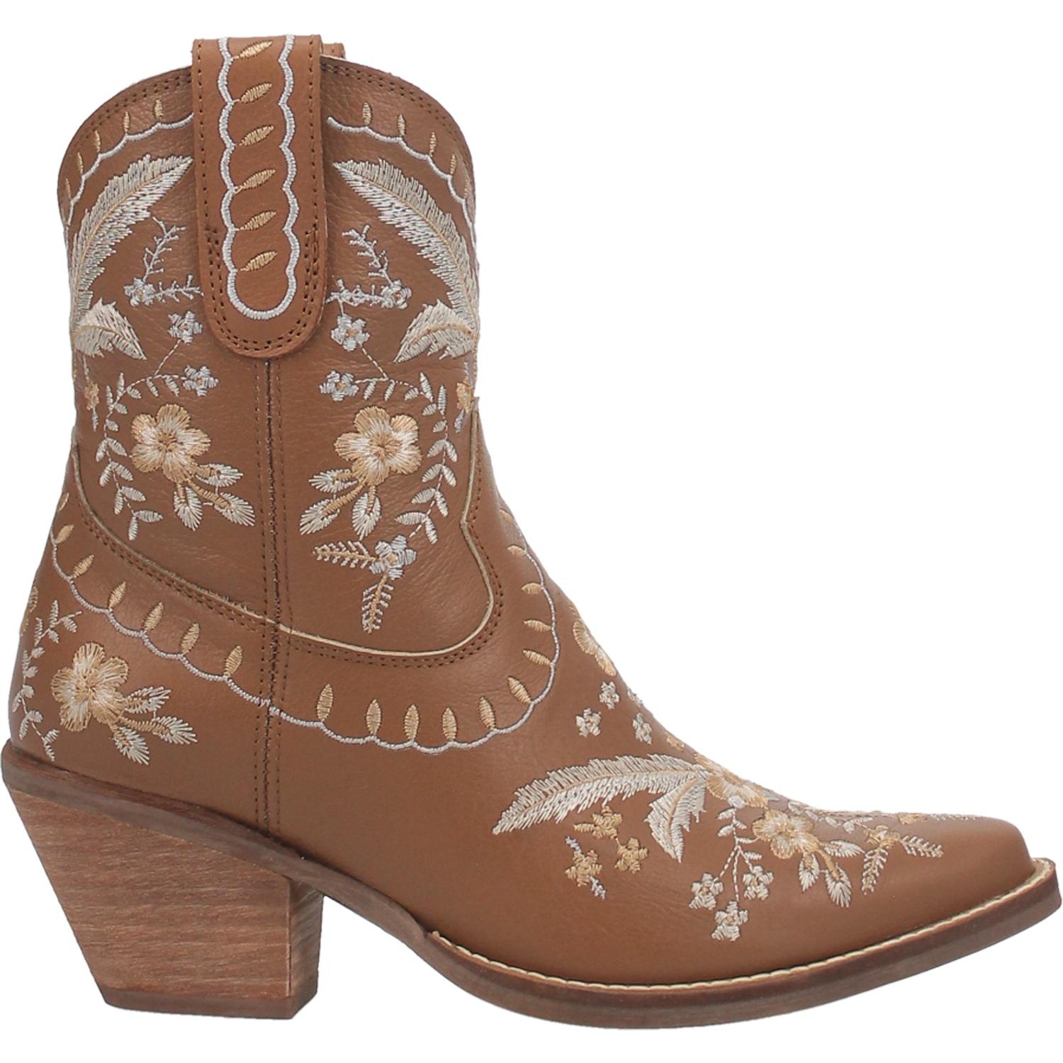 Primrose Brown Leather Boots w/ Stitched Floral Designs (DS)