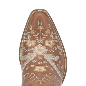 Primrose Brown Leather Boots w/ Stitched Floral Designs (DS)
