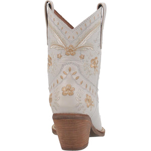 Primrose White Leather Boots w/ Stitched Floral Designs (DS)