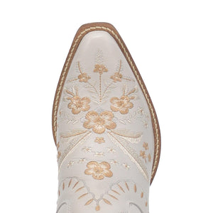 Primrose White Leather Boots w/ Stitched Floral Designs (DS)